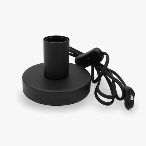 MLZ Tischleuchte Lampe Ø12cm - Fassung E27 max. 40W, Textilkabel mit Kabelschalter An/Aus | ohne Leuchtmittel | Schwarz von MLZ