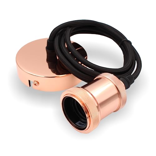 Pendelleuchte mit textilummanteltem Silikonkabel FLEX, Metall Baldachin und E27 Fassung & Schraubring | 2000mm (Kupfer/Rosegold) von MLZ