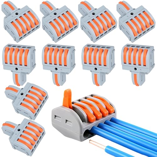 10 Stück Verbindungsklemme, 1 In 5 Out Verbindungsklemme, mit Hebel, Kabelverbinder mit 0,2-4 mm² Leiter Klemme für DIY-Projekte 10 Stück Verbindungsklemme, 1 In 5 Out Verbindungsklemme, mit Hebel, Kabelverbinder mit 0,2-4 mm² Leiter Klemme für DIY-Projekte von MLZTINGR