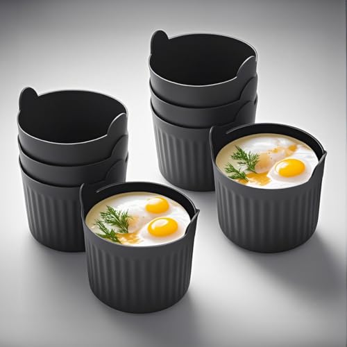 8 Stück Silikon Auflaufförmchen für Heißluftfritteuse, Air Fryer Ei Former Kuchenform, Muffinförmchen Backformen für Kuchen und Pudding (Schwarz) von MLZTINGR