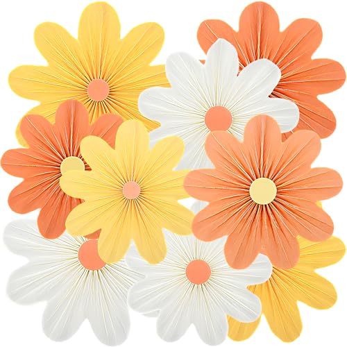 9 Stück Papier Fächer Dekoration, Hanging Orange Papierblumen Girlande für Hochzeit Geburtstag Tea Party Tischdeko Classroom Baby Shower Backdrop Garland Party Deko von MLZTINGR