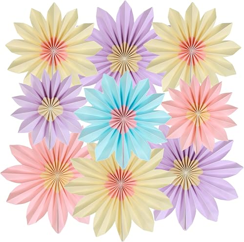 9 Stück Sonnenblumen Deko Papierfächer, Papierblumen Geburtstagsdeko, Bunt Sonnenblumen Papierfächer für Geburtstag Hochzeit Tisch Abschluss Party Deko von MLZTINGR