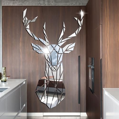 Hirsch Spiegel Wandaufkleber | Spiegelfliesen Wandspiegel Selbstklebend Hirsch Acryl Wandaufkleber 3D Kunst Deko Wandtattoo für Zuhause Wohnzimmer Schlafzimmer Wandbild von MLZTINGR