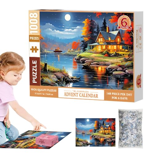 MLqkpwy 6 Tage Countdown-Kalender, Weihnachts-Adventskalender | Weihnachtspuzzle mit 1008 Teilen Countdown-Kalender | Puzzles Adventskalender für den Urlaub von MLqkpwy