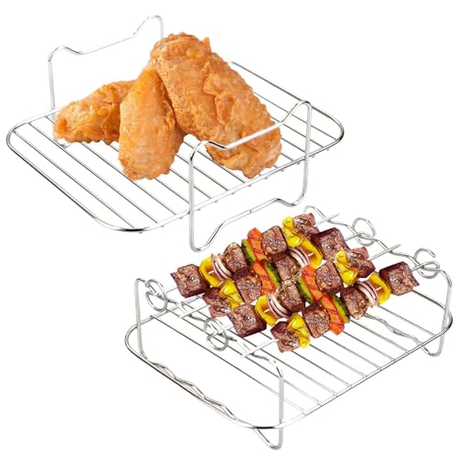 MLqkpwy Quadratischer Luftfritteusenhalter, doppellagiger Luftfritteusenhalter, quadratischer Ständer für Luftfritteuse, zweilagig, hitzebeständiges Luftfritteusen-Zubehör, Halterung von MLqkpwy