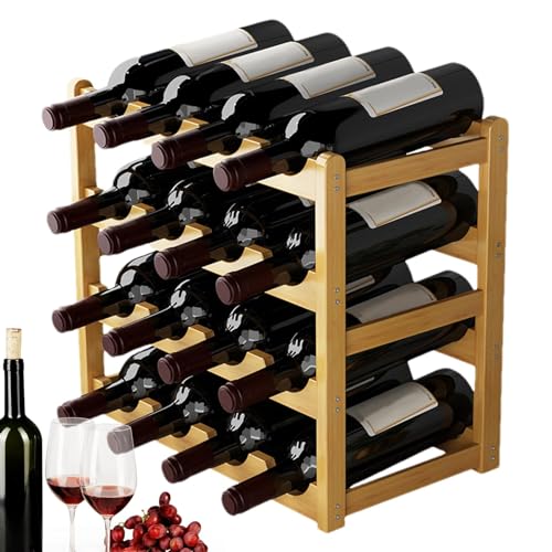MLqkpwy Theke für Weinregale, Weinregal für Theken – rustikales Weinregal aus Holz mit 20 Flaschen – Weinregal, stapelbarer Weinständer mit 4 Ebenen, platzsparend, zur Aufbewahrung von von MLqkpwy