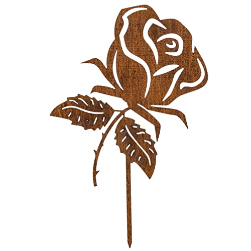 MM Steel Styles Edelrost Rose Gartenstecker-einfach einsteckbare Rostdeko aus hochwertigem Cortenstahl für Garten, Teich - Gartendeko rost von MM Steel Styles