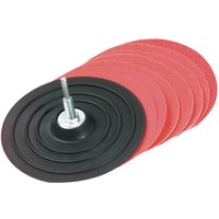 Tivoly • 9 Stück • Selbsthaftendes Schleifpad für Bohrer und Montage • Gummi • Ø125 mm • Stange Ø8 mm • 8 Schleifscheiben von RATIO