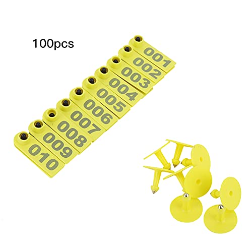 1-100 Nummer Kunststoff Viehstock Ohr-Tag Tier-Tag für Ziegenschafschweine (Gelb) von MMABEUTF