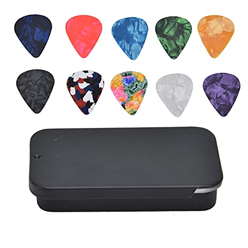 Für Gitarren -Picks, für Bass Banjo Ukulele, 10pcs tragbare bunte retro cosmic star Sky Muster Gitarrenpicks Boost Bass Boost Bass (Schwarze Box) von MMABEUTF