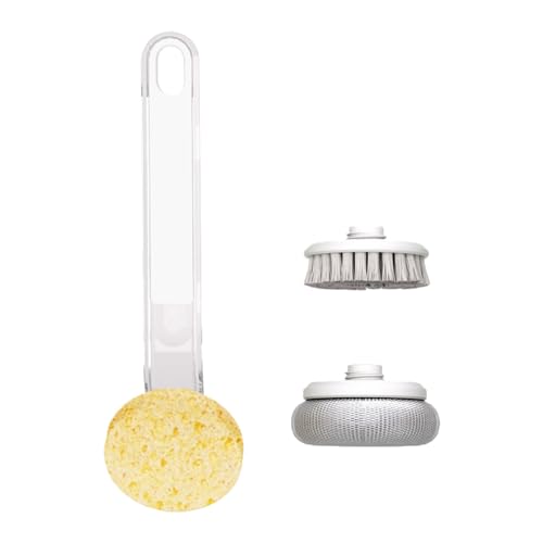Küchengeräte-Bürsten 3 in 1 er Griff Topf pfanne Schwamm wäscher Pinsel Reinigungs werkzeug Set (Transparent weiß) von MMABEUTF