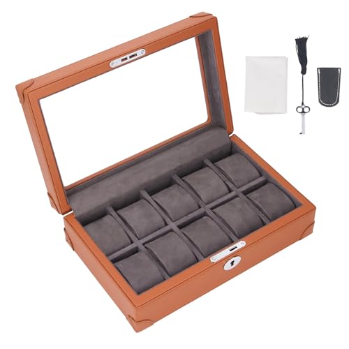 MMABEUTF Beobachten Sie den Halter Organizer Elegantes transparentes Glasfenster Design 10 Slots Uhrenkoffer für verschiedene Situationen (Braun) von MMABEUTF