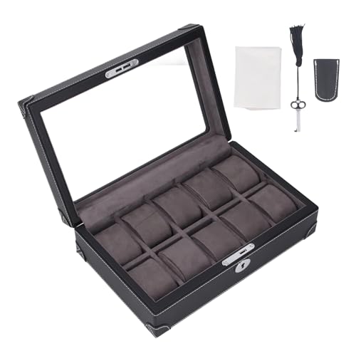 MMABEUTF Beobachten Sie den Halter Organizer Elegantes transparentes Glasfenster Design 10 Slots Uhrenkoffer für verschiedene Situationen (Schwarz) von MMABEUTF