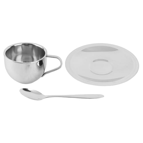 MMABEUTF Edelstahl -Kaffeetassen mit Löffel Untertasse Set -Tischgeschirr für vielseitige tägliche Verwendung von MMABEUTF