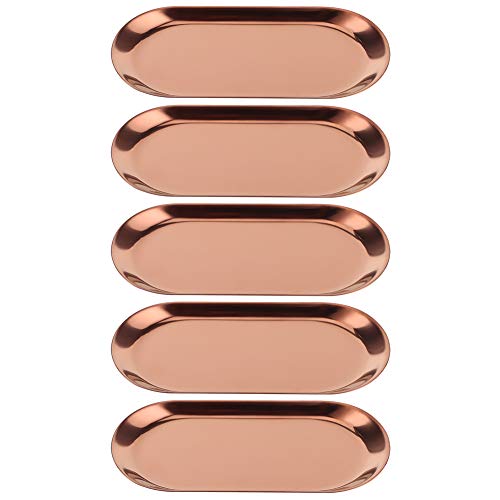 MMABEUTF Edelstahl oval geformte Handtuch-Tablett Kosmetik Schmuck Organizer für Esstisch Küche Badezimmer Eitelkeit Arbeits platte (Klein (Roségold endlos)) von MMABEUTF
