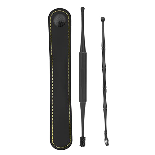 MMABEUTF Ohrpickel Ohrschauer Entfernung Werkzeug Dual Head Feder Weichbürstenreiniger Set Set (Schwarz) von MMABEUTF