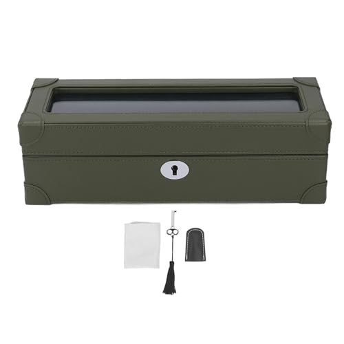 MMABEUTF Wachkasten Glasfenster Mikrofaser Leder Exquisites weiche Plüschfutter 5 Schlitzorganisator mechanische Uhr Aufbewahrungskoffer (Grün) von MMABEUTF