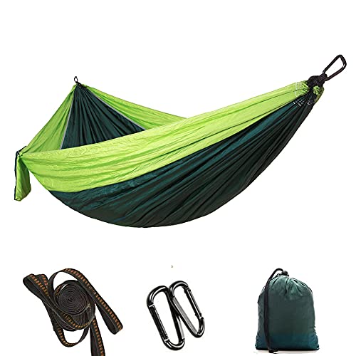 Tragbare Camping Reise Nylon Hängematte mit Baum Gurt 300kg Kapazität Hellblau Dunkelblau Grau Orange Grün für Outdoor Camping (Fruchtgrün mit Baum) von MMABEUTF