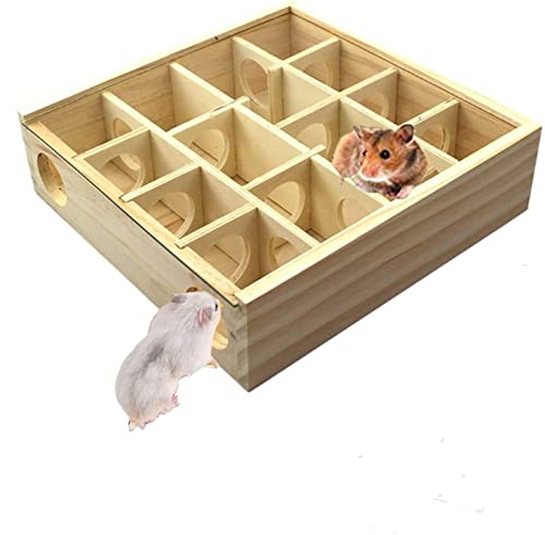 MMCCHB Holz-Hamster-Labyrinth, Hamster-Holz-Labyrinth-Tunnel mit durchsichtiger Abdeckung und Kauspielzeug, Bewegungs-Labyrinth-Tunnel für kleine Haustiere (1er-Pack) von MMCCHB