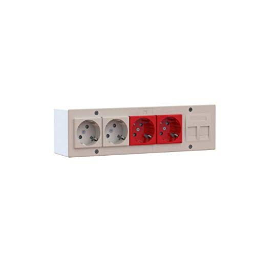 CS Standard 3 Module Gehäuse mit 2 weißen Schukos, 2 rot und Datenplatine für 2 RJ45 Keystone, graphit-schwarz, 5,7 x 25 x 7,1 cm (Referenz: KCA3S4/4) von MMConecta