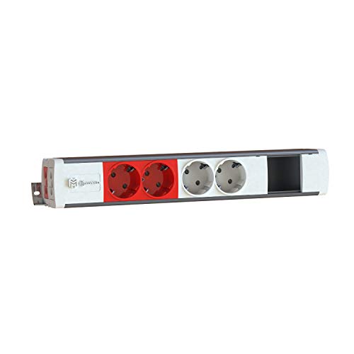Easyblock Basic Steckdosenleiste mit CR-Eingang, 2 x weiß, 2 x rot, 45 x 45, 45 x 45, Module Schneeweiß und Profil aus eloxiertem Aluminium, 18 x 5,5 x 5,5 cm (EB2022104/49) von MMConecta
