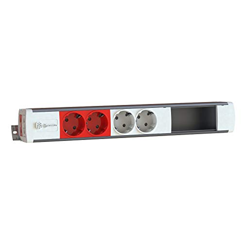 Easyblock Basic Steckdosenleiste mit CR-Eingang, 2 x weiß, 2 x rot, 45 x 45, Serie 45, weiß und schneeweiß und eloxiertes Aluminium, 18 x 5,5 x 5,5 cm (EB2022204/49) von MMConecta