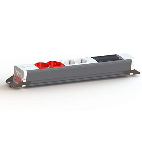 Easyblock Magnet Steckdosenleiste mit CR-Eingang, 2 Schukos, weiß, 2 rot, 45 x 45, Serie 45, graphitgrau, 23,2 x 5,5 x 5,9 cm (Referenz: EM2022206/69) von MMConecta