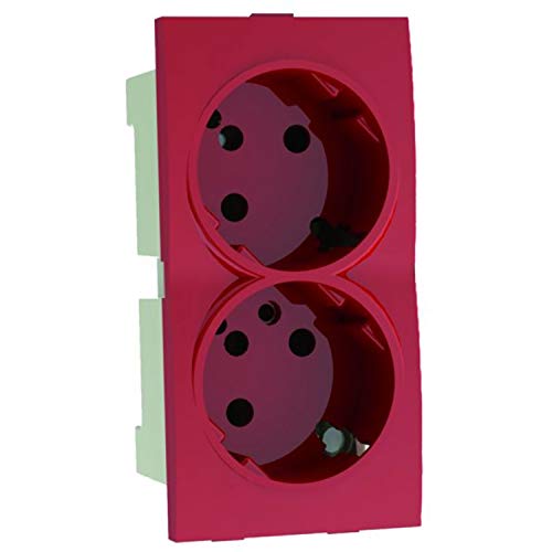 FP02S/3 Doppelsteckdose mit Sicherheitsverschluss, Reihe Plus, rotes Finish, 10 x 5 x 4,9 cm von MMConecta