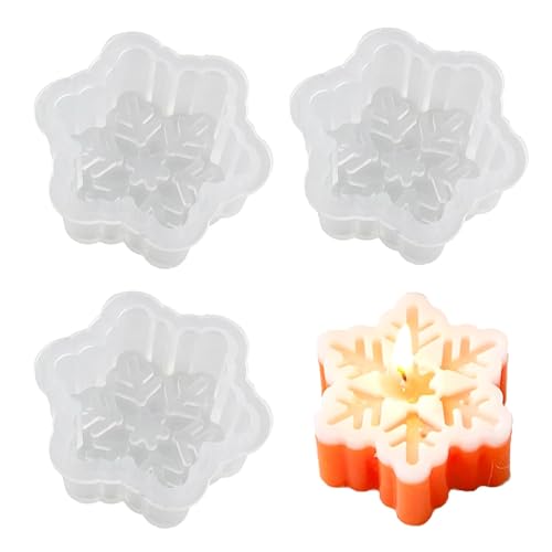 MMDOCO 3 Stück Schneeflocke Kerzenform, 3D Wachs Aromatherapie Seifenherstellung Formen, Weihnachten Kerzen, DIY Harz Formen Epoxidharz Silikonform für Kerzenherstellung Handwerk Ornamente von MMDOCO