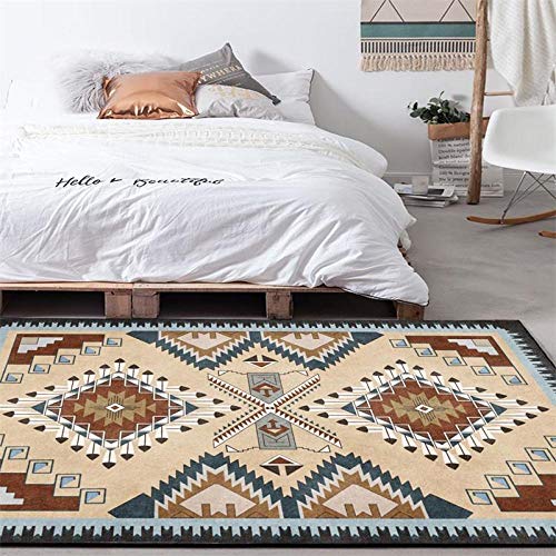 Home Teppich Wohnzimmer Schlafzimmer Geometrisch gelb-braun Kurzflor, Borte, WeichMaschinenwaschbar—120*200 von MMDSNX