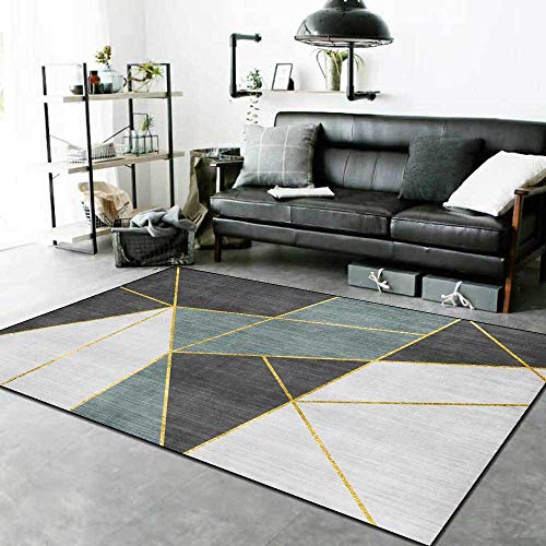 Kurzflor Teppich Wohnzimmer Teppich Dunkelgrau-grüne geometrische Nähte Non-Shedding für Schlafzimmer, Spielzimmer—160*230 von MMDSNX