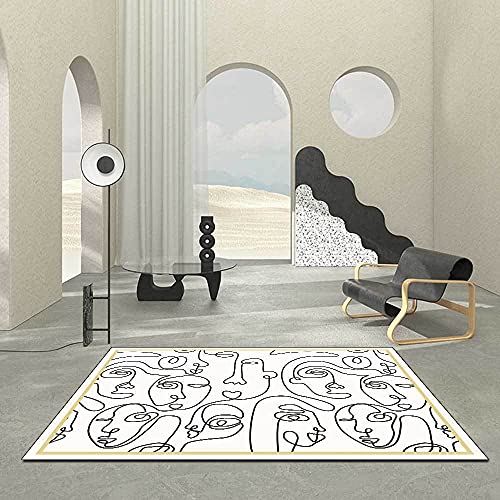 Kurzflor Teppich Wohnzimmer Teppich Schwarzes weißes abstraktes Lineart menschliches Gesicht für Schlafzimmer & Heimtextilien160*230 von MMDSNX