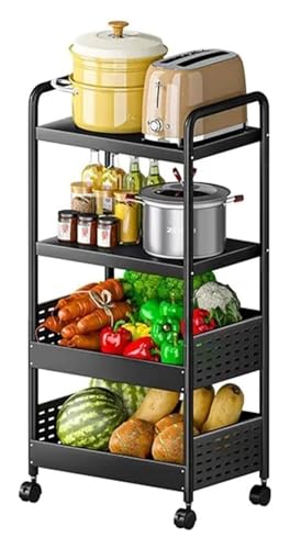 MMDXDLX Gemüseregal für Küche Obstkorbständer, Snack-Organizer-Regal mit Rädern for Wohnzimmer, Küche, Badezimmer(4-Tier) von MMDXDLX
