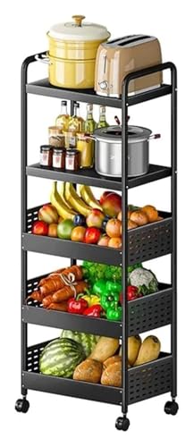MMDXDLX Gemüseregal für Küche Obstkorbständer, Snack-Organizer-Regal mit Rädern for Wohnzimmer, Küche, Badezimmer(5-Tier) von MMDXDLX