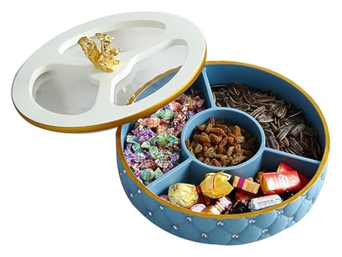MMDXDLX Snackbox mit Fächern Nussschale, Nussplatter mit Deckel, Aufbewahrungsbox for Süßigkeiten und Trockenfrüchte, Heimdekoration, multifunktionales Party-Snack-Tablett(Blue) von MMDXDLX