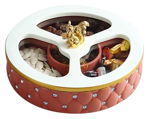 MMDXDLX Snackbox mit Fächern Nussschale, Nussplatter mit Deckel, Aufbewahrungsbox for Süßigkeiten und Trockenfrüchte, Heimdekoration, multifunktionales Party-Snack-Tablett(Orange) von MMDXDLX