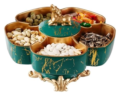 MMDXDLX Snackbox mit Fächern Nussschale aus Harz, drehbar, Tablett for getrocknete Früchte, unterteilt, multifunktional, Süßigkeitenbox, Snack-Aufbewahrungsbox von MMDXDLX