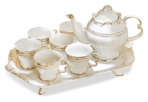 MMDXDLX Teeservice Teekanne Porzellan Kaffeetasse Sets Nachmittagstee Service Blühende Tee-Sets mit Tee-Tablett von MMDXDLX