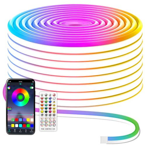 MMEEVT 15m Neon Led Strip - Flexibler Led Streifen, Fernbedienung/APP Steuerung, IP67 Wasserdichte RGB Rope Light Mit Music Sync für Schlafzimmer, Raum und Außendekoration von MMEEVT