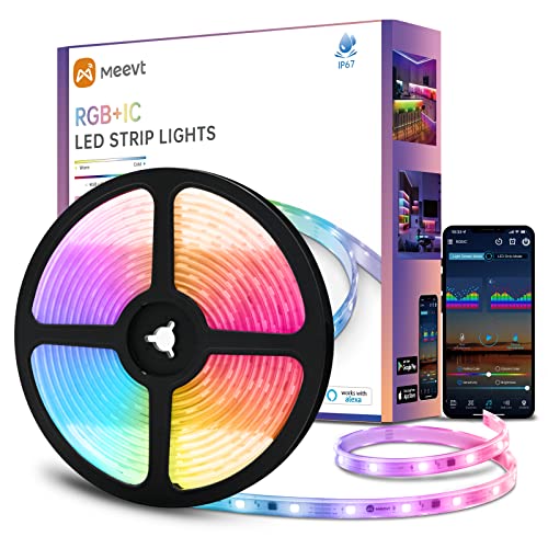 MMEEVT Smart LED Wasserdicht Strip, RGBIC Pro 5m, kompatibel mit Alexa und Google Assistant, IP67 LED Strip synchronisiert mit Musik, App gesteuert, Farbwechsel, für Heimdekoration, Küche und Garten von MMEEVT