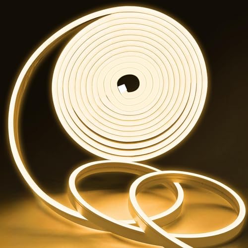MMEEVT LED Strip Warmweiss - 12V 5M Neon Led Strip,IP65 Wasserdicht 3000K Neon LED Streifen, DIY Flexibel Ledband für Innen Aussenbereich Heim Küche Deko(kein Netzadapter) von MMEEVT