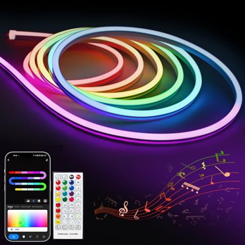 MMEEVT Neon LED Streifen 3m - RGBIC LED neon led strip mit Fernbedienung & App-Steuerung,neon Led Leiste mit Music Sync und Timer,WiFi/Bluetooth neon Led Band Funktioniert mit Alexa,Google Assistant von MMEEVT