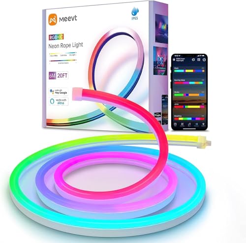 MMEEVT Neon Rope Light 6M, RGBIC Led streifen, App Steuerung, DIY Design, Musiksynchronisation, funktioniert mit Alexa und Google Assistant, für Wohnzimmer Wanddekorationen Neonstreifen für Partys von MMEEVT