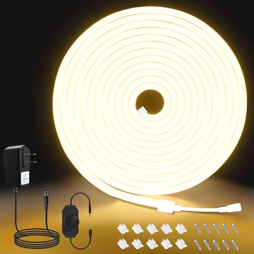 MMEEVT Neon Led Strip - 5M Led Strip Warmweiss,12V Dimmbar Wasserdicht 3000K Neon LED Streifen, DIY Flexibler Neon LED Lichtband für Heim Küche Deko(with Netzadapter) von MMEEVT