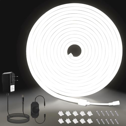 MMEEVT Neon Led Strip - 5M Led Strip Weißweiss,12V Dimmbar Wasserdicht 6000K Neon LED Streifen, DIY Flexibler Neon LED Lichtband für Heim Küche Deko(with Netzadapter) von MMEEVT