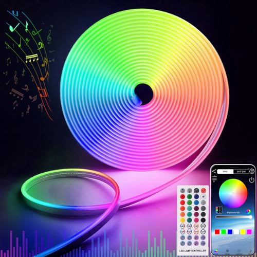 MMEEVT Neon Led Streifen RGB 5m,108 Leds/m Neon Led Strip,Ip67 Wasserdicht neon Led Leiste mit App-Steuerung & Music-Sync, neon Led Band für Christmas deko,funktioniert mit Alexa & Google Assistant von MMEEVT