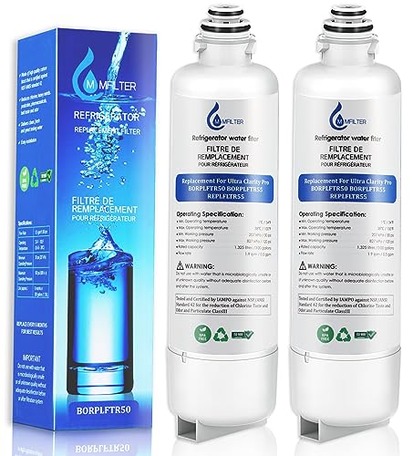 MMFILTER BORPLFTR50 Ersatz für Bosch Ultra Clarity Pro Wasserfilter, kompatibel mit 11032531 12033030 BORPLFTR55 B36CT80SNS B36CL80ENS REPLFLTR55 RA450022 WFC100MF WFS200MF Wasserfilter (2) -PACK) von MMFILTER