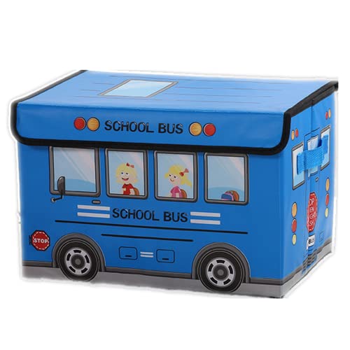 MMIAOO Schulbus-Muster, Spielzeug-Aufbewahrungs-Organizer, faltbare Aufbewahrungsbox, Organizer, Kinderspielzeugtruhe, leichte Spielzeugtruhe mit Deckelgriffen (blau) von MMIAOO