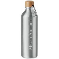Personalisiert | Aluminiumflasche Bambussverschluss Einwandige Nachhaltig Trinkflasche 800Ml Getränke Beschriftet von MMIGravur