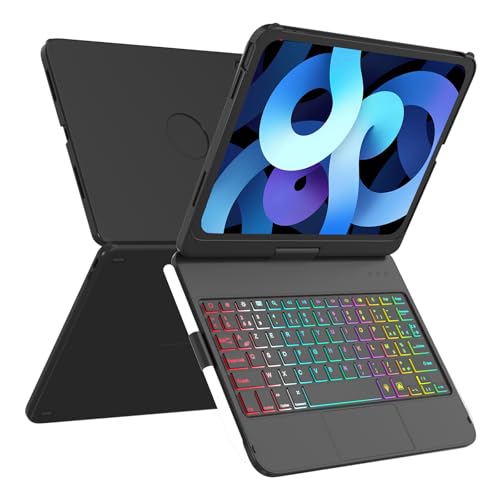 MMK Tastatur für iPad 11/10. Generation (11 Zoll A16 2025/10,9 Zoll 2022), bunte Beleuchtung mit 7 Farben & automatischer Weck-/Schlafmodus, Smart Trackpad mit Stifthalter, französische von MMK